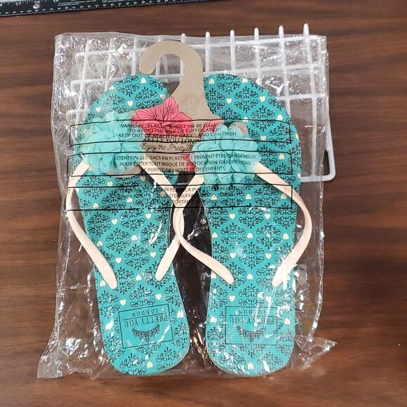 NEW NWT Pretty You London Tessa Flower Flip Flops Thongs XL 9½ - 10½‎ Aqua Blue - Picture 9 of 9